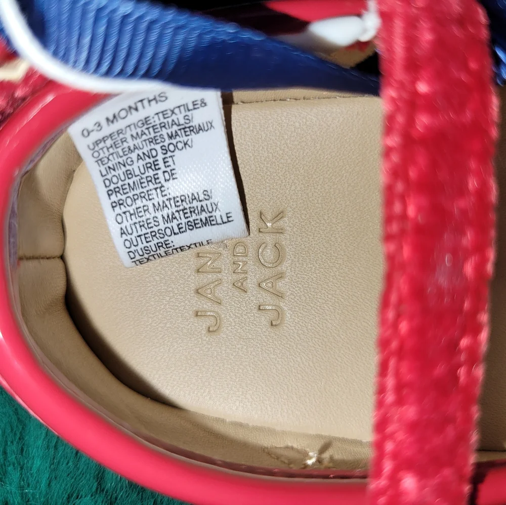 đď¸ Janie and Jack Presenting Holiday Red Patent Velour Bow Dress Shoes 0-3 Baby - Picture 6 of 6
